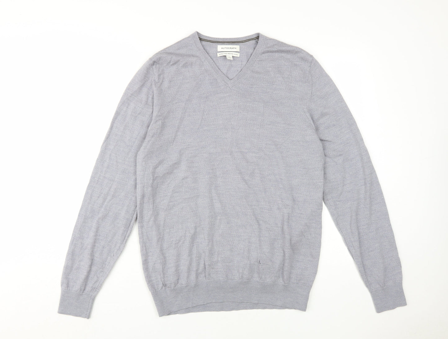 Marks and Spencer Grey V-Neck Men's Wool Pullover Jumper