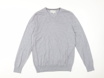 Marks and Spencer Grey V-Neck Men's Wool Pullover Jumper