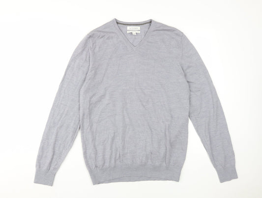 Marks and Spencer Grey V-Neck Men's Wool Pullover Jumper