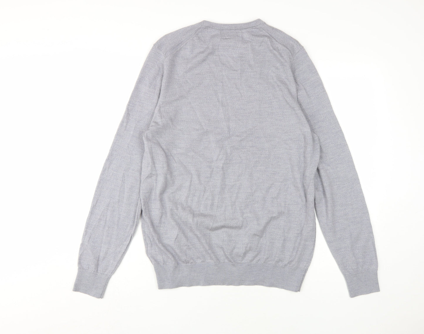 Marks and Spencer Grey V-Neck Men's Wool Pullover Jumper