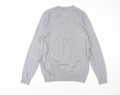 Marks and Spencer Grey V-Neck Men's Wool Pullover Jumper