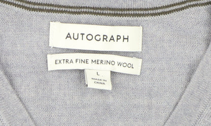 Marks and Spencer Grey V-Neck Men's Wool Pullover Jumper