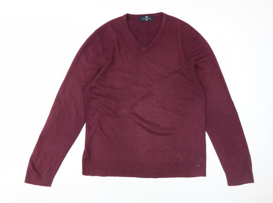 Marks and Spencer Men's Red V-Neck Pullover Jumper
