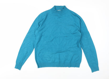 Bassini Women's Blue Mock Neck Pullover Jumper