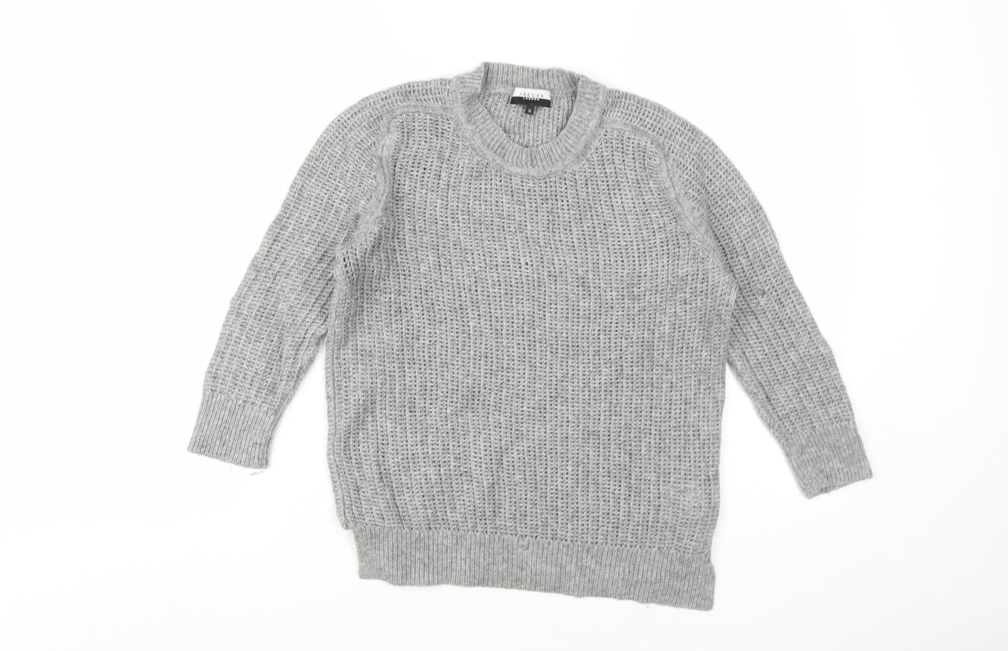 Jaeger Women's Grey Open-Knit Pullover Jumper M
