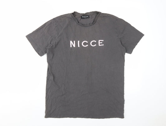 Nicce Men's Grey Medium Crew Neck Logo T-Shirt