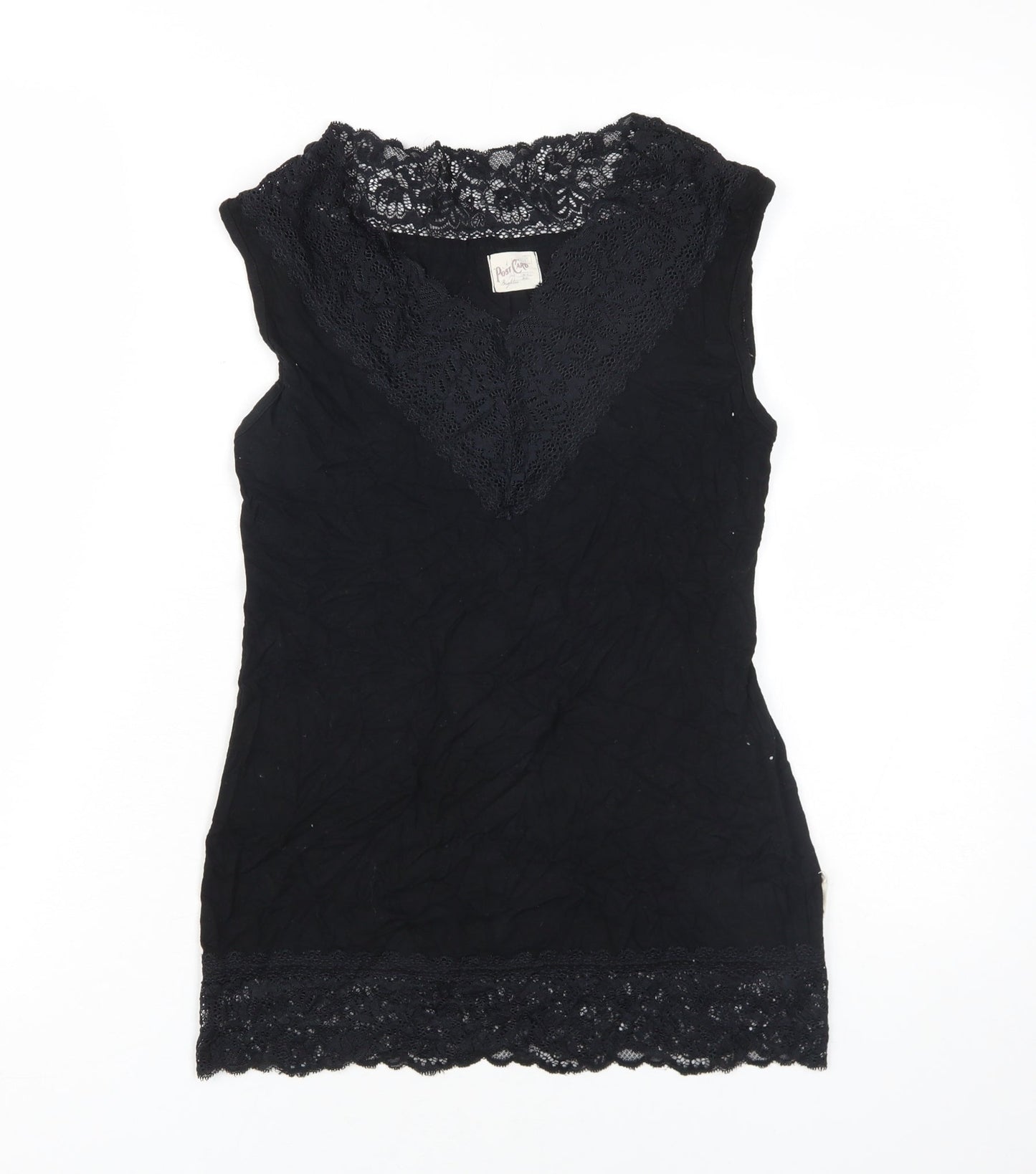 Womens UK Size 1 Post Card Black Basic Tank