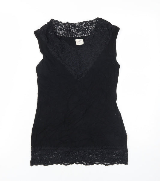 Womens UK Size 1 Post Card Black Basic Tank