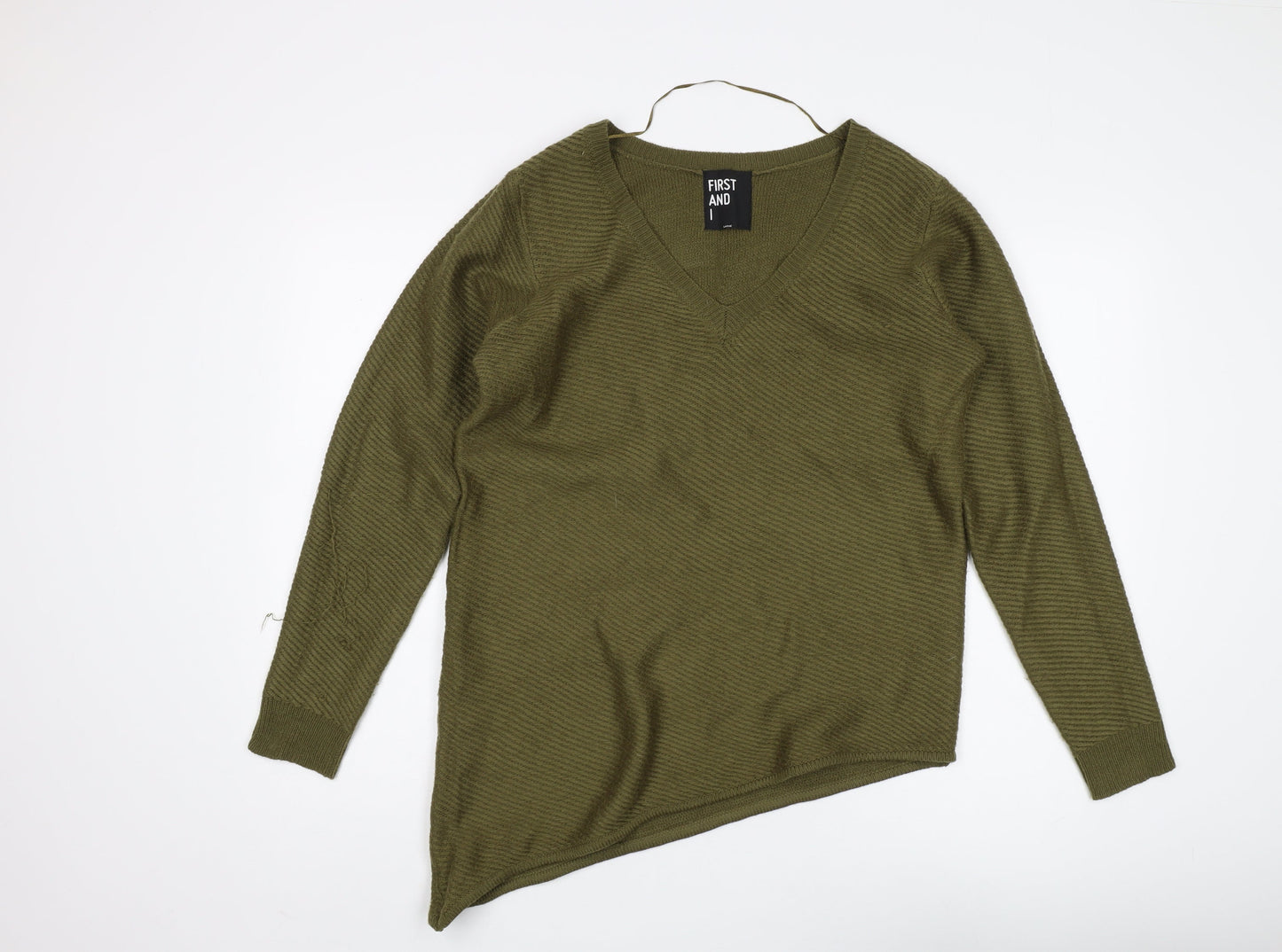 First and I Women's Green V-Neck Knit Tunic Jumper L