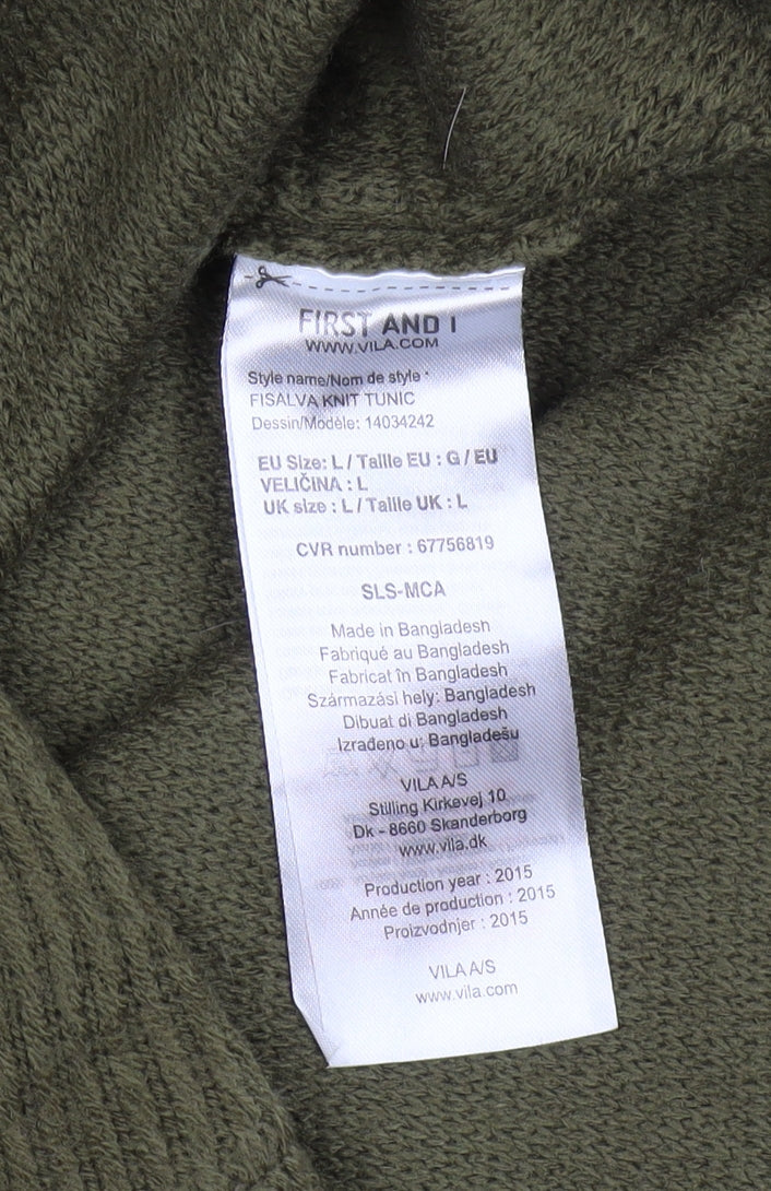 First and I Women's Green V-Neck Knit Tunic Jumper L
