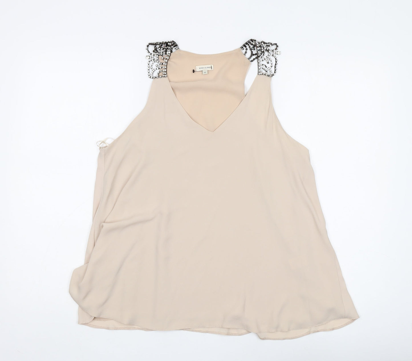 Womens UK Size 12 River Island Beige Basic Tank