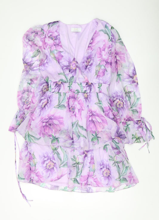Quiz Women's Purple Floral A-Line Dress, Size 12