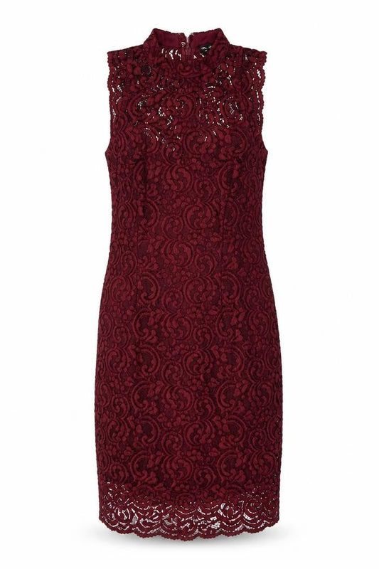 Front view of Miss Selfridge Women's Red Lace Sheath Dress, size 8
