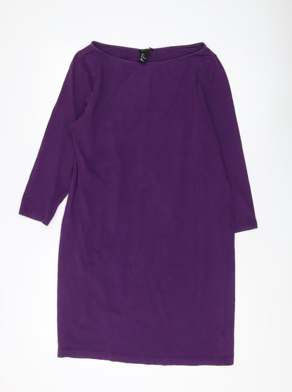 H&M Women's Purple Shift Dress L Casual Boat Neck