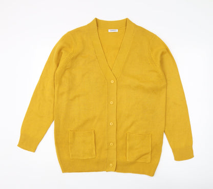 Damart Women's Yellow Cardigan M V-Neck Long Sleeve