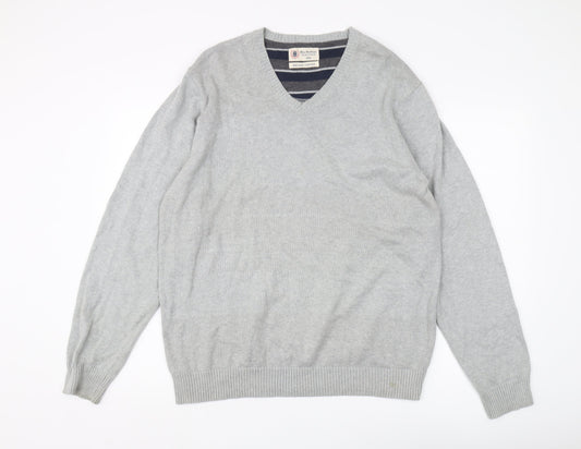 Marks and Spencer Men's Grey V-Neck Pullover Jumper