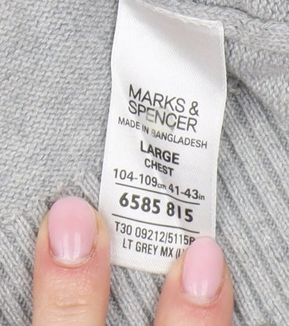 Marks and Spencer Men's Grey V-Neck Pullover Jumper