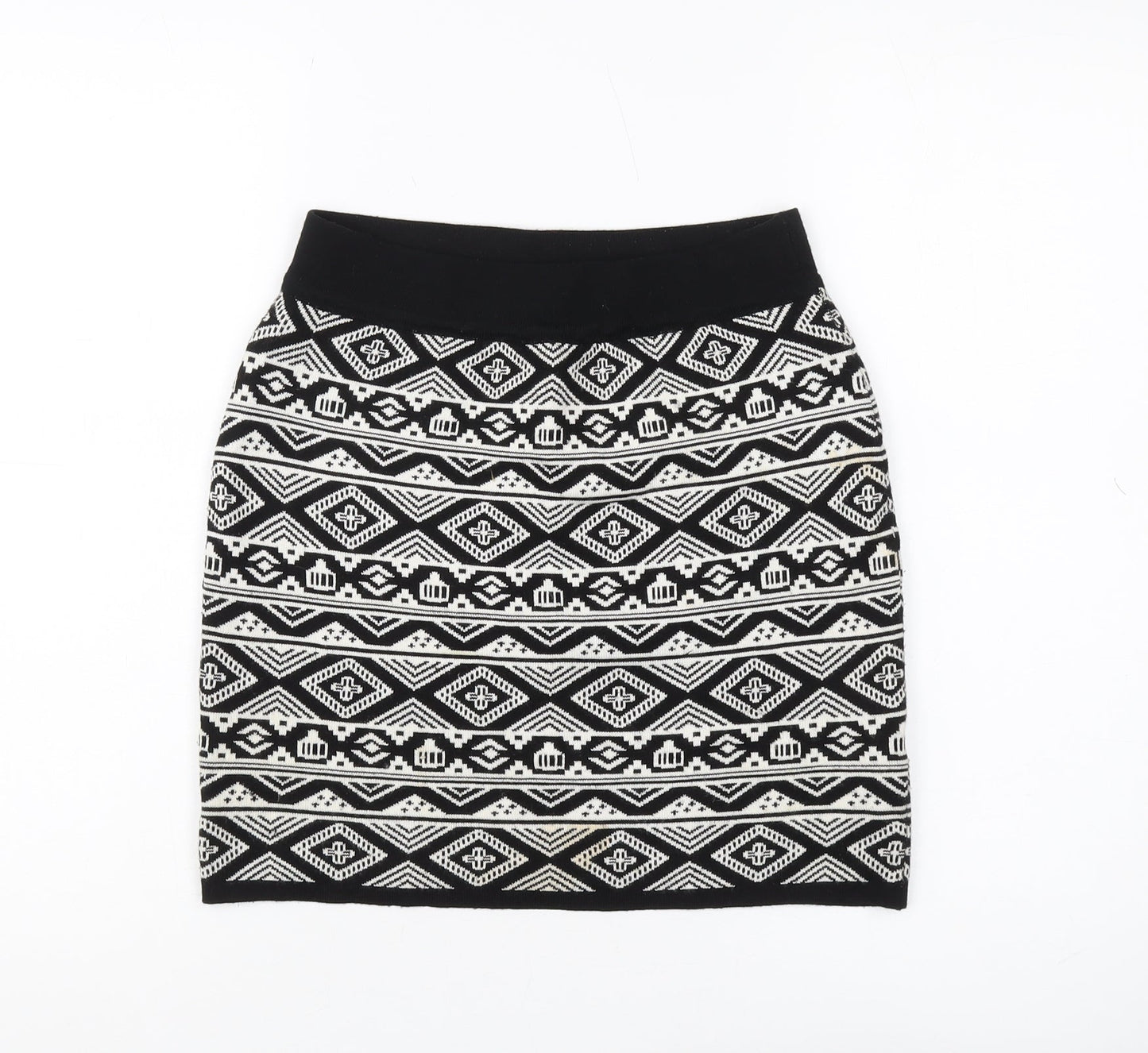 Apricot Women's Black Geometric Knee Length Skirt