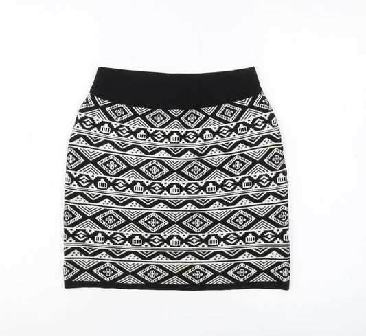 Apricot Women's Black Geometric Knee Length Skirt