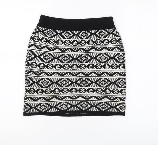 Apricot Women's Black Geometric Knee Length Skirt