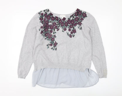 Apricot Women's Grey Floral Embroidered Pullover Size 12