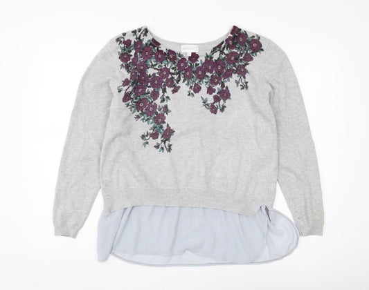 Apricot Women's Grey Floral Embroidered Pullover Size 12