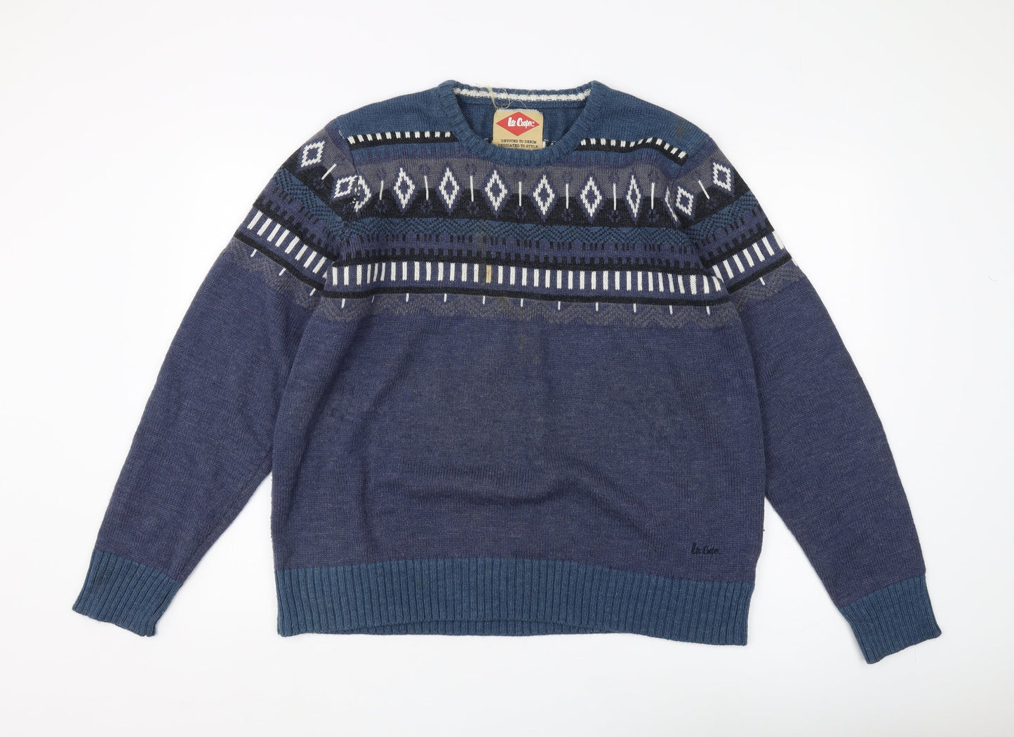 Lee Cooper Men's Blue Geometric Knit Pullover - XL