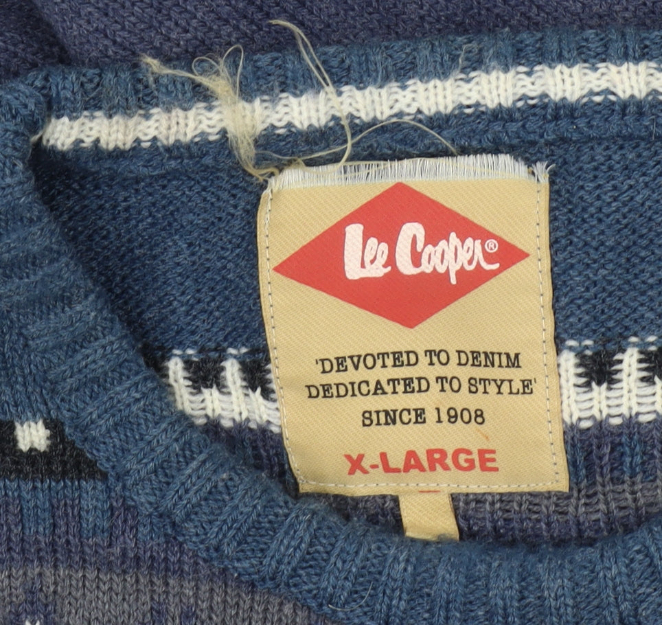 Lee Cooper Men's Blue Geometric Knit Pullover - XL