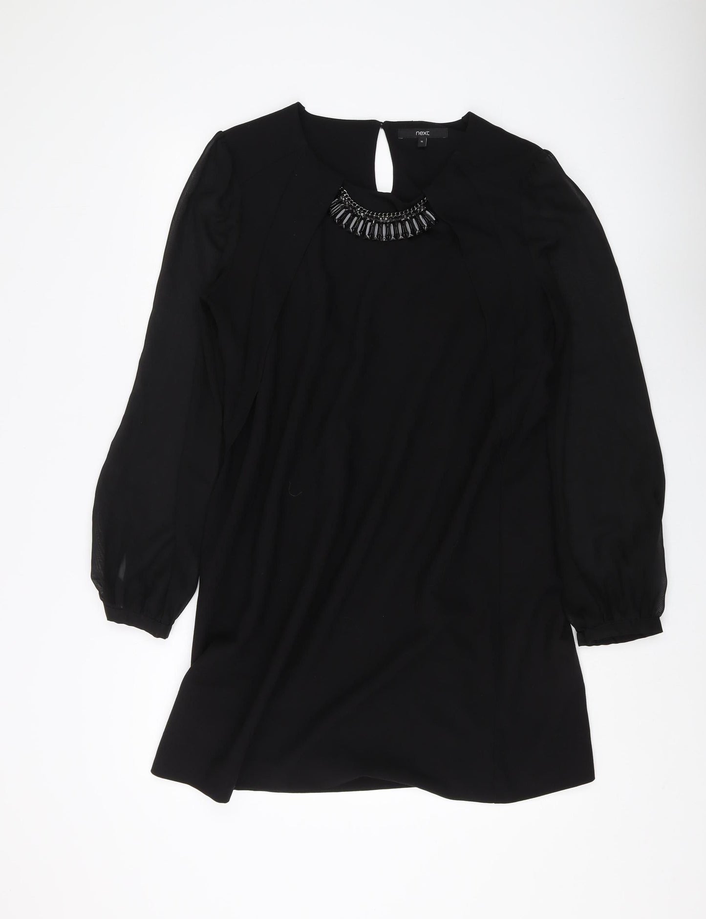 Next Women's Black Beaded Long Sleeve Dress UK 10-12