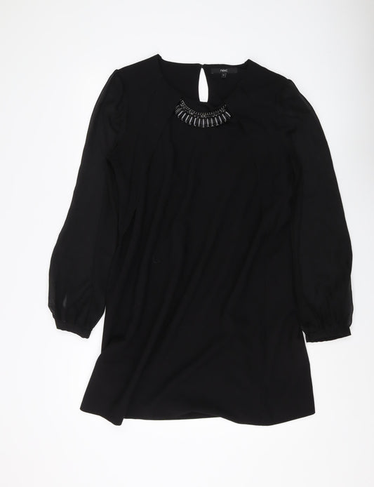 Next Women's Black Beaded Long Sleeve Dress UK 10-12