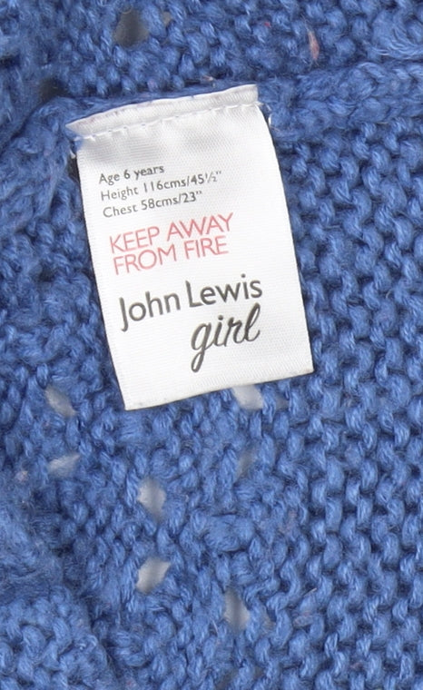 John Lewis Girls Blue Knit Cardigan, Size 6, Short Sleeve