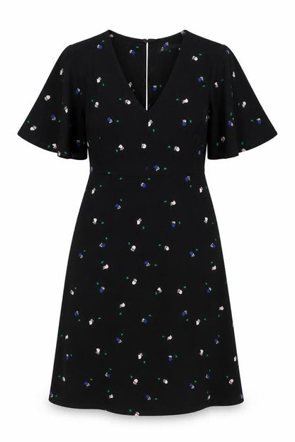 Marks and Spencer Women's Black Floral A-Line Dress, Size 8