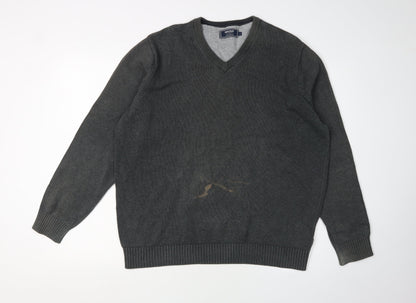 Maine New England Men's Grey V-Neck Pullover Jumper L
