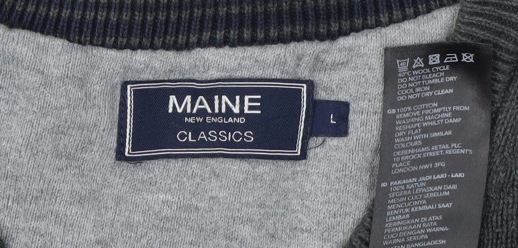 Maine New England Men's Grey V-Neck Pullover Jumper L