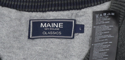Maine New England Men's Grey V-Neck Pullover Jumper L