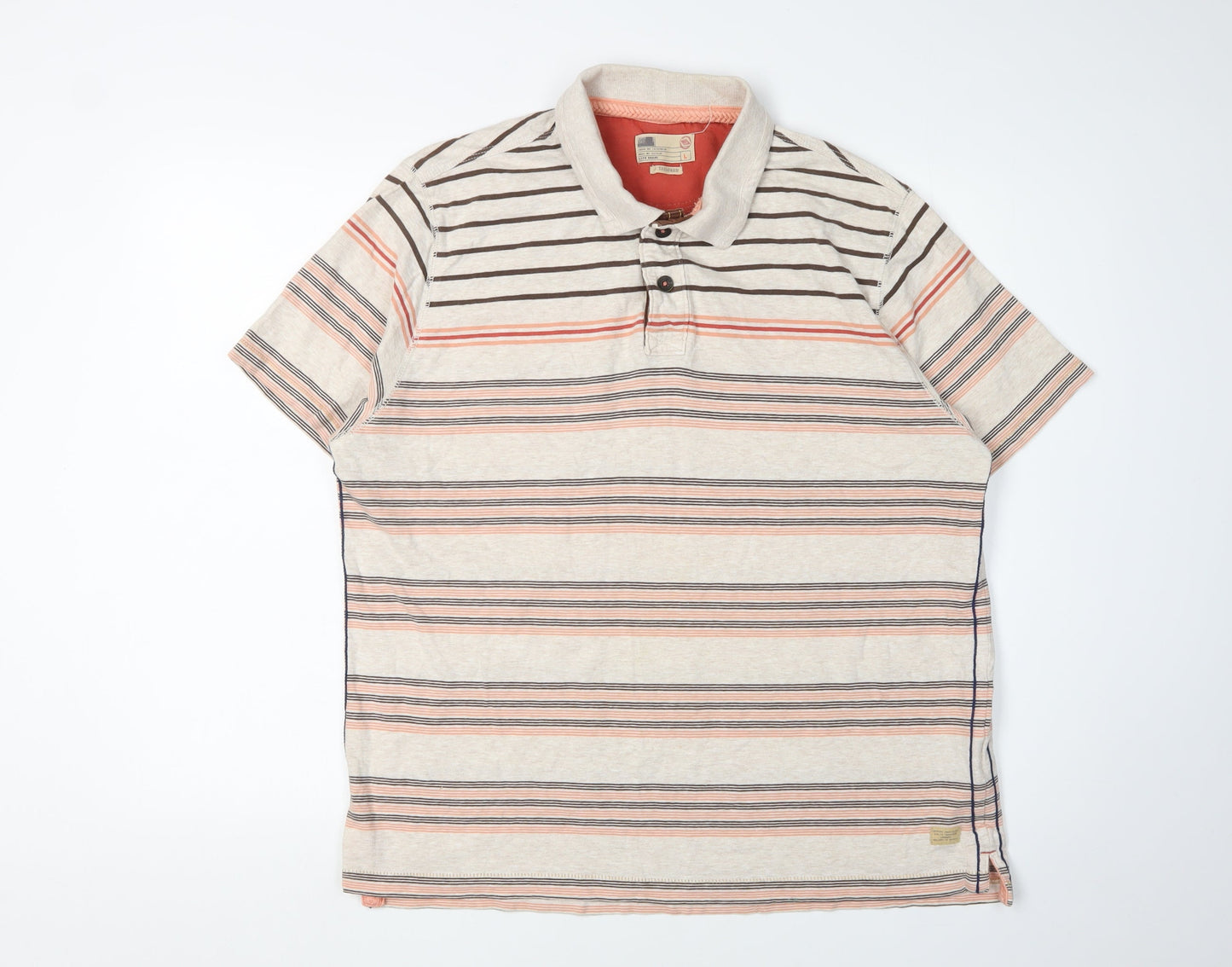 Marks and Spencer Men’s Beige Striped Polo Shirt L