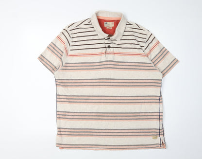 Marks and Spencer Men’s Beige Striped Polo Shirt L