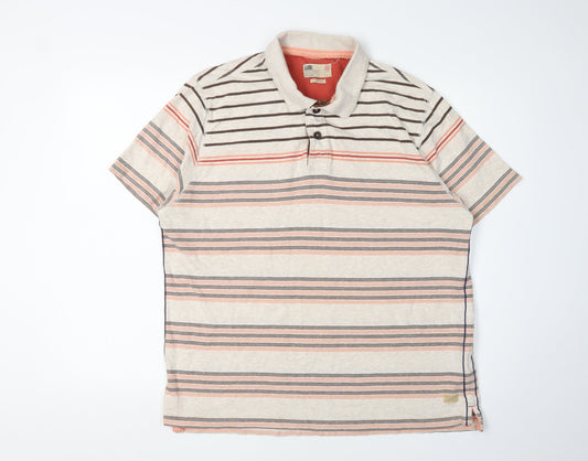 Marks and Spencer Men’s Beige Striped Polo Shirt L