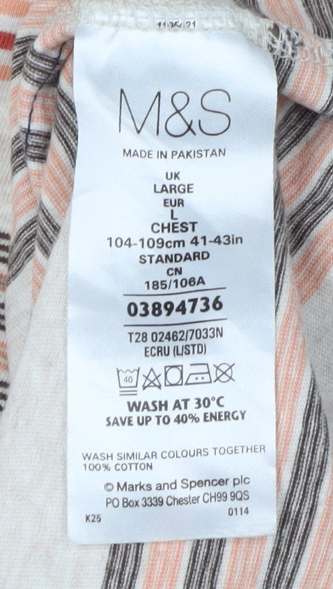 Marks and Spencer Men’s Beige Striped Polo Shirt L