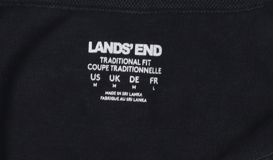 Lands' End Men's Black Polo Shirt M Casual Short Sleeve