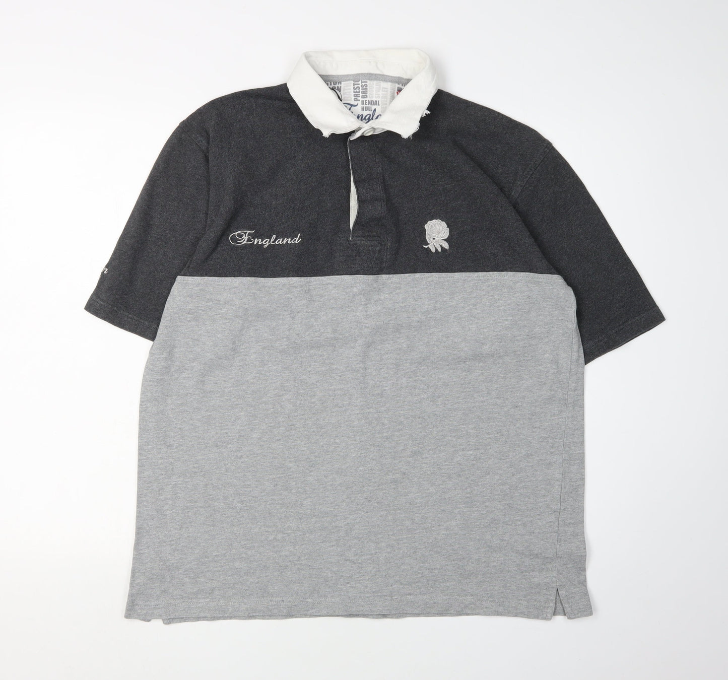 Men's Grey Colourblock England Rugby Polo, Size L, England Embroidery