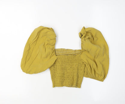 Womens UK Size XS Zara Yellow Cropped Blouse