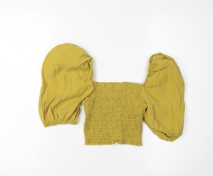 Womens UK Size XS Zara Yellow Cropped Blouse