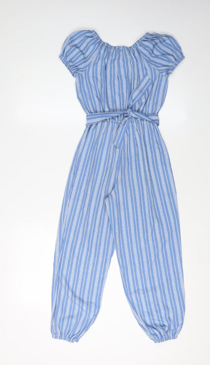 Jenna & Jessie Girls Blue Striped Jumpsuit, Size 3 Years