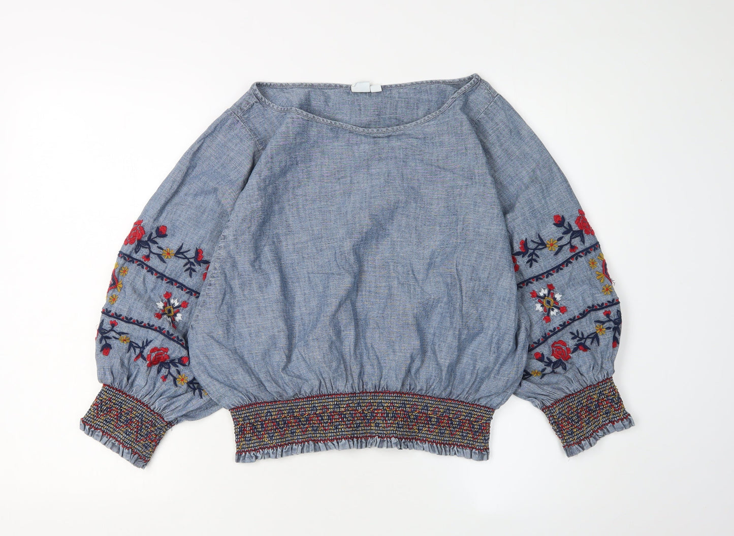 GAP Women's Blue Embroidered Tunic Blouse, XS, Cotton