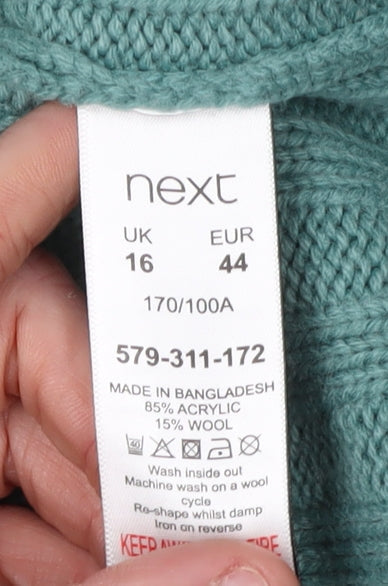 Womens UK Size 16 NEXT Green Pullover Jumper