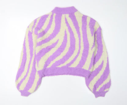 Wednesdays Girl Women's Purple Mock Neck Zebra Jumper S