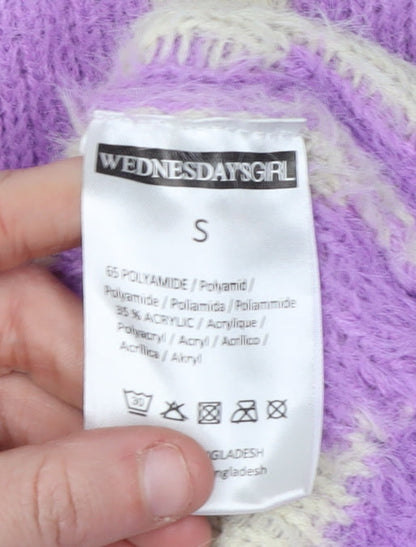 Wednesdays Girl Women's Purple Mock Neck Zebra Jumper S