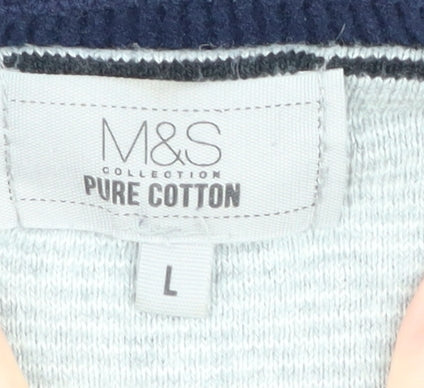 Marks and Spencer Men's Blue V-Neck Pullover Jumper L