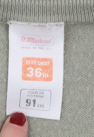 St Michael Men's Green Pullover Jumper, S, V-Neck, Vintage